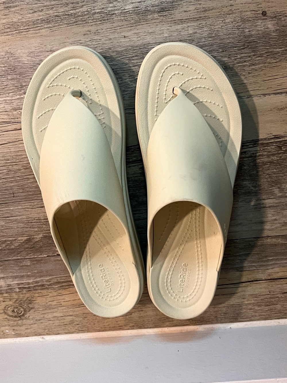Crocs Light Beige Toe Loop Sandals, Minimalist Slides